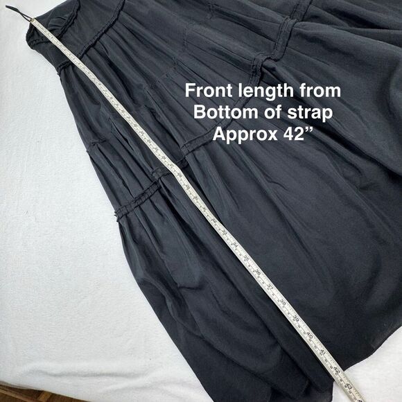 LOFT Women Tiered Midi Dress 4 Black Cotton Silk Pleated Fairy Goth Witch Boho - Picture 14 of 15